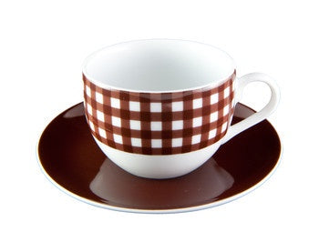 Chocolate Check Cup & Saucer Set of 6